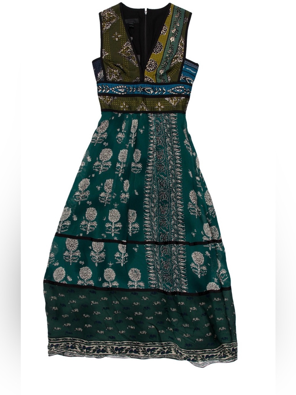 Burberry Green and Olive Printed Sleeveless Maxi Dress
